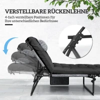 Outsunny Opvouwbare ligstoel tuinligstoel met hoofdkussen, ligstoel met 4-voudig verstelbare rugleuning, zijvak Zwart(m-4)