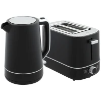 HOMCOM Set van 1,7 L waterkoker en broodrooster met 6 bruiningsstanden, Zwart/Staal(m-10)