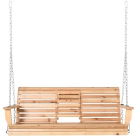 Outsunny Banco Colgante de Madera con Mesa de Centro Plegable 2 Portavasos y Reposabrazos Carga 200 kg 150x75x53 cm Natural(m-11)