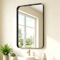 HOMCOM Rectangular Wall Mirror, 90 x 60 cm Wall Mounted Bathroom Mirror with Aluminium Alloy Frame and Tempered Glass, Black(m-14)