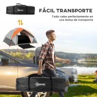 Outsunny Tienda de Campaña Plegable para 2 Personas con Ventana y Bolsa Impermeable 3000 mm 210x150x110 cm Gris y Naranja(m-7)