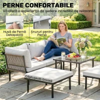 Outsunny Set Mobilier Grădină Metal 6 Persoane, Canapea de Colț cu Perne, Gri Deschis(m-5)