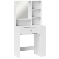 HOMCOM Kaptafel met Spiegel, Lade, 3-traps Zijopslag, Spaanplaat, Wit(m-1)