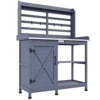 Outsunny Tuinset met opbergkast, aluminium werkblad, opbergruimte, 112x47x146cm, Grijs(m-11)