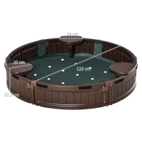 Outsunny Sand Pit Kids Outdoor Plastic Round Sandbox w/ Water-Resistant Oxford Cover Bottom Fabric Liner for 3-12 years Brown(m-3)