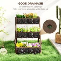 Outsunny 3 Tier Raised Garden Bed Wooden Elevated Planter Box Kit, 66L for Flower, Vegetable, Herb, 65x75x78cm, Tan(m-5)