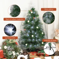 HOMCOM Albero di Natale Artificiale 150cm con Luci Incorporate e 180 Rami, Albero di Natale con Luci a LED e Fibre Ottiche, Base Pieghevole Rimovibile(m-5)