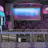HOMCOM Birou colțar reversibil cu LED, prize de curent și USB, rafturi și suport pentru monitor, negru(m-8)