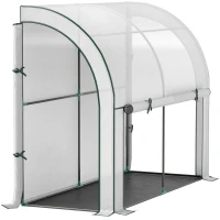 Outsunny Muurbevestigd Kas, Toegankelijk Plantenhuis, Kunststof Zeil, 300 x 80 x 157 cm, Wit(m-1)