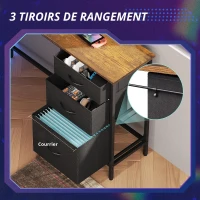 Bureau d'angle en L avec éclairage LED, plateau surélevé pour moniteur + crochet pour casque, 142x118x87,5 cm, Marron(m-7)
