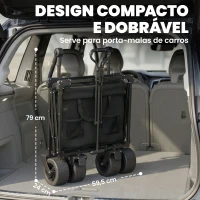 Outsunny Carrinho de Transporte com Rodas Grandes Travão Teto Amovível Carro Dobrável para Jardim com Barra Ajustável 125x59x133 cm Preto(m-7)