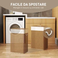HOMCOM Cesto Portabiancheria 72L con Coperchio in Bambù, Manici in Corda e Sacco Rimovibile, Marrone(m-6)