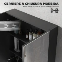 HOMCOM Armadietto Pensile Bagno 2 Ante con Specchiera e 2 Ripiani Interni in MDF, 60x15x75 cm, Nero(m-6)