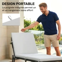Outsunny Lot de 2 Coussins de Chaise Longue avec 5 Sangles et Poignée Intégrée, pour Plage Balcon Jardin, 182x53x6cm, Gris Clair(m-7)
