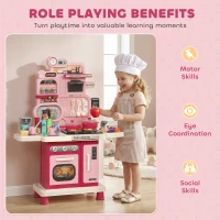 AIYAPLAY Play Kitchen, 33 PCS Kids Kitchen Playset with Lights, Sounds, Storage, Circulating Water Sink for 3-6 Years, Pink(m-7)