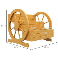 Outsunny Houten Plantenbak met 3 Lagen en Wagenwieldecoratie - 62 x 61 x 57 cm(m-3)