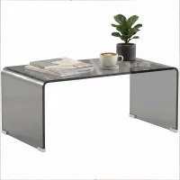HOMCOM Glas-Couchtisch, rechteckiger Wohnzimmertisch im modernen Design mit abgerundeten sicheren Kanten, Hellgrau Transparent(m-7)
