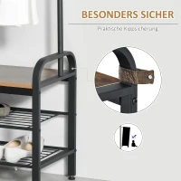 HOMCOM Kapstok met 8 haken schoenenbank kledingstandaard 2 aflegvlakken MDF zwart(m-5)