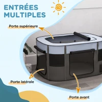 PawHut Parc pliable pour animaux de compagnie parc pour chiots en tissu Oxford avec fenêtres et portes sac de rangement gris(m-5)