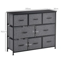 HOMCOM Ladekast met 8 Stoffen Lades, 2 Groot, 6 Klein, Metalen Frame, Kantelbeveiliging, Grijs(m-3)