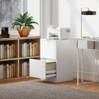HOMCOM Cajonera de Escritorio con 2 Cajones Frentes Acanalados Mueble Archivador para Tamaño A4 o Carta 40x40x71 cm Blanco(m-10)