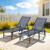 Outsunny Set of Two Reclining Sun Loungers - Dark Blue(m-9)