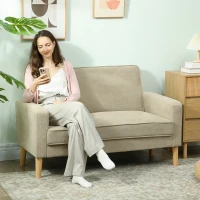 HOMCOM Two-Seater Velvet-Feel Sofa - Beige(m-2)
