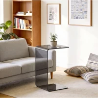HOMCOM Mesa de centro de vidrio, mesa de salón rectangular diseño moderno con bordes redondeados seguros, gris claro transparente(m-5)
