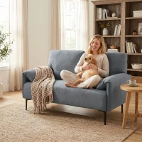 HOMCOM 2-zitsbank, dikke kussens, fluwelen bekleding, Gestoffeerde Bank, Zwart(m-5)