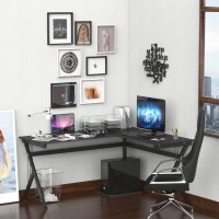 HOMCOM Bureau Informatique d'angle 155L x 130l x 76H cm Plateau en Bois Cadre en Acier Noir(m-2)