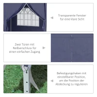 Outsunny Vouwtent van 6 x 3 m, verwijderbare zijwanden, grote ramen, deuren met ritssluiting, stalen frame, blauw(m-8)