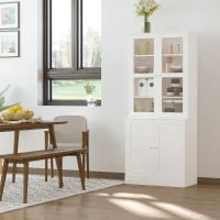 HOMCOM Vitrina Armario de Libros con 4 Puertas y Estantes Ajustables Estilo Moderno Armario de Cocina para Salón Cocina Oficina Dormitorio 76x40x178,5 cm Blanco(m-2)