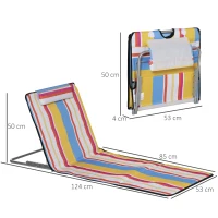 Outsunny Set de 2 Esterillas de Playa Plegables 124x53x35-45 cm con Respaldo Ajustable 5 Niveles y Reposacabezas Esteras de Playa Portátil Tela Oxford Acero con Bolsa Transporte para Jardín Multicolor(m-3)
