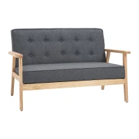 HOMCOM Sofá de 2 Plazas con Respaldo Cojines Acolchados Patas de Madera Antideslizantes Botones con Mechones 113x67x78 cm Gris(m-11)