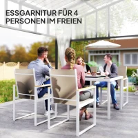 Outsunny 5-delig eetset voor buiten, tafel met gehard glas, 4 stoelen, weerbestendig, stalen frame, terrasmeubilair, Meerkleurig(m-4)