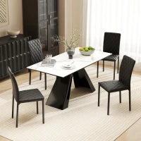 HOMCOM Pack de 4 Sillas de Comedor con Respaldo Alto Tapizadas en Cuero Sintético Patas de Acero Negro(m-2)