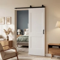 HOMCOM Ușă Culisantă de Interior din Lemn de Pin cu Șină Silențioasă, Ghidaj, Kit Accesorii, Alb(m-8)