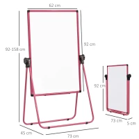 HOMCOM Chevalet de conférence pliable - tableau blanc magnétique double face - pivotant, réglable en hauteur 73L x 45l x 92-158H cm - rose(m-3)