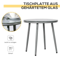 Outsunny Tuinset, 2 Stoelen & 1 Tafel met Glazen Blad, Rattan look, weerbestendig, Metalen frame, Grijs(m-7)