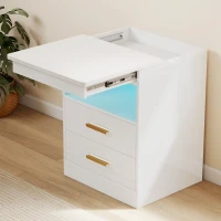 HOMCOM Modern nachtkastje, bijzettafel met oplaadstation en RGB-ledverlichting, hoogglans wit(m-11)