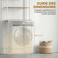 HOMCOM Étagère de Machine à Laver 3 Niveaux, Meuble pour Lave-Linge et Sèche-Linge avec Barre de Suspension, Marron et Blanc(m-4)