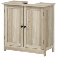 HOMCOM Dulap Sub Lavoar pentru Baie, cu 2 Uși și Poliță Reglabilă, pentru Lavoare cu sau fără Picior, 60x30x60 cm, Aspect Lemn Gri(m-10)