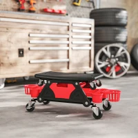 HOMCOM Werkplaatskruk met Afneembare Zitting en Wielen, Opbergruimte, 33cm Hoog, Tot 135 kg, Rood(m-9)