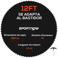 SPORTNOW Tapis de rechange pour trampoline tapis de saut de remplacement, compatible trampoline Ø 3,7 m et ressorts de 14 cm(m-11)