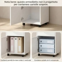 HOMCOM Schedario da Ufficio con Cassetto, Armadietto, Ruote a Freno e Ripiano Aperto, Cassettiera Ufficio per Lettera/Legale/Formato A4, Armadio Verticale per Studio, 40x35x60 cm, Bianco(m-7)