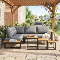 Outsunny 5-delige loungeset voor buiten, tuinmeubelset, 148 cm x 61 cm x 71,5 cm, Grijs + Natuurlijk(m-8)