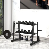 SPORTNOW hantelstandaard voor dumbells, kantelbare dumbells, halterschijven, 3 niveaus, aanpasbaar, staal, 131 x 75 x 80 cm, zwart(m-2)