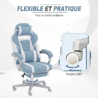 HOMCOM Chaise gaming, fauteuil gaming ergonomique avec repose-pieds, hauteur réglable, dossier inclinable, 63x63x123cm, bleu(m-6)