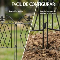 Outsunny Set de 4 Vallas de Jardín Metálicas 125x56 cm con Diseño Arqueado Resistente Fácil de Instalar para Patio Césped Negro(m-4)