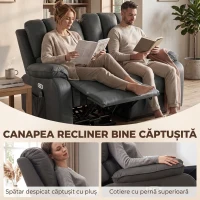 HOMCOM Canapea Reclinabilă Electrică 2 Locuri 135° cu Masaj și Încălzire, Material cu Aspect de Piele, Gri Închis(m-6)